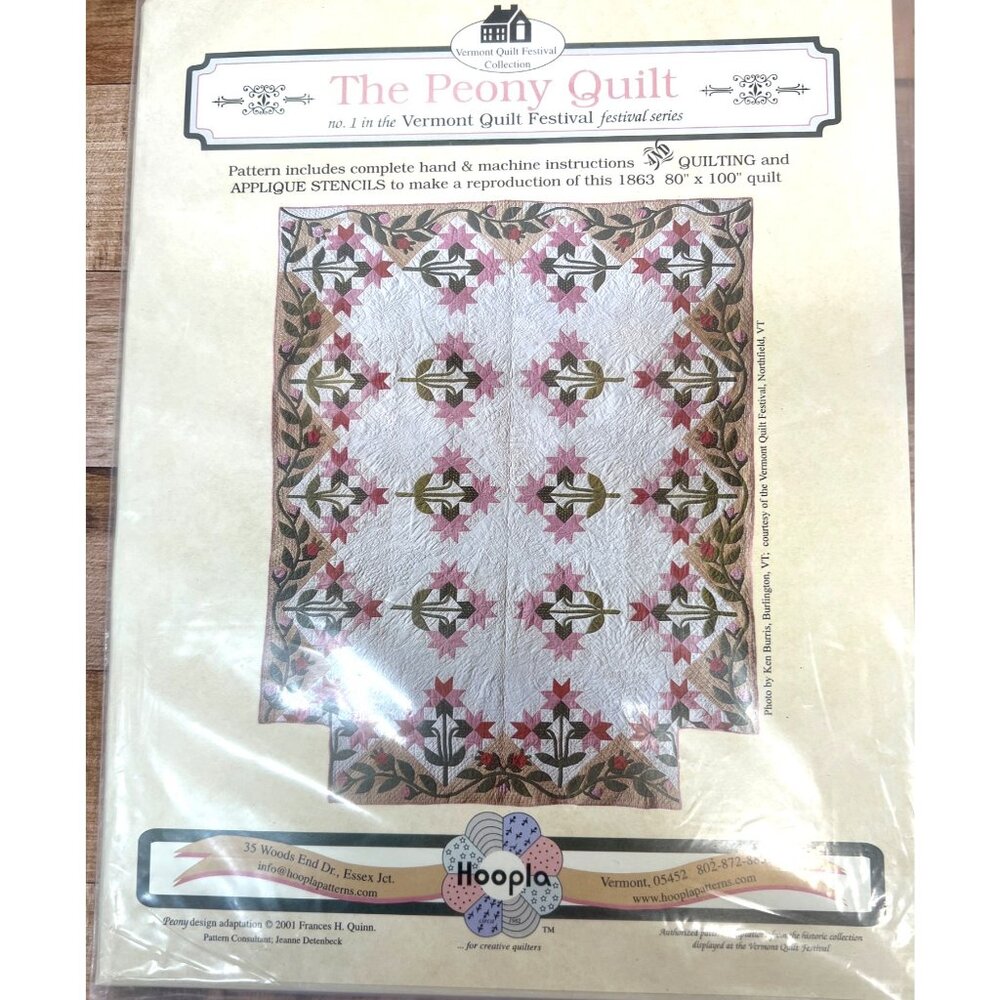 The Peony Quilt Pattern Kit With Applique Stencils & Instructions 80" X 100" Ver